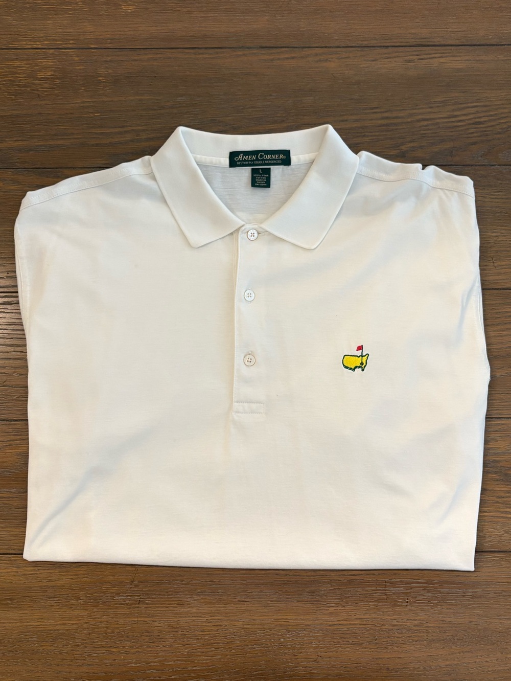 Amen Corner Men's White Polo with Embroidered Yellow Logo Size L